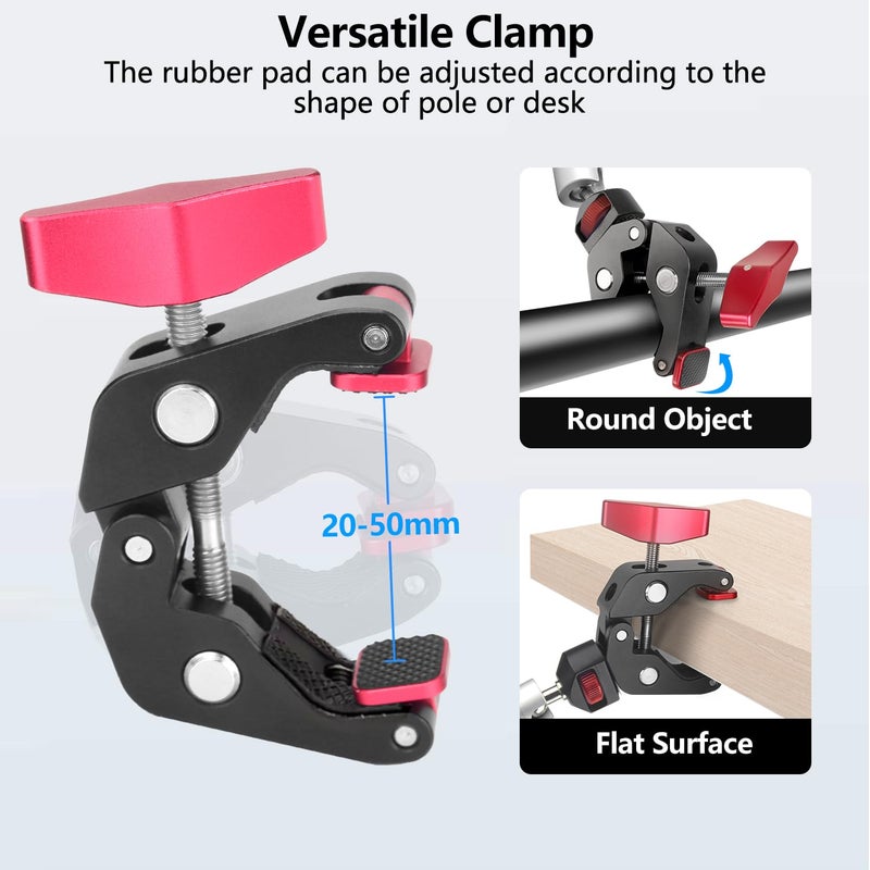HEMMOTOP Magic Arm Camera Mount Clamp, 11'' Max. Payload 5.5 LBS Articulating Arm with Anti-Twist Pins, Rotatable Pads, Adjustable Friction Arm for Monitor, LED Light, Camera Video Rig MS02 - Image 4