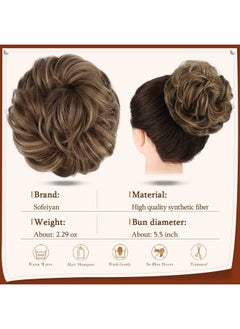 SOFEIYAN Claw Clip Messy Bun Hair Piece Wavy Curly Hair Bun Clip in Claw Chignon Ponytail Hairpieces Synthetic Tousled Updo Hair Extensions Scrunchie Hairpiece for Women, Golden Brown Mixed Blonde  - Image 2