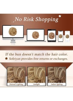 SOFEIYAN Claw Clip Messy Bun Hair Piece Wavy Curly Hair Bun Clip in Claw Chignon Ponytail Hairpieces Synthetic Tousled Updo Hair Extensions Scrunchie Hairpiece for Women, Golden Brown Mixed Blonde  - Image 5