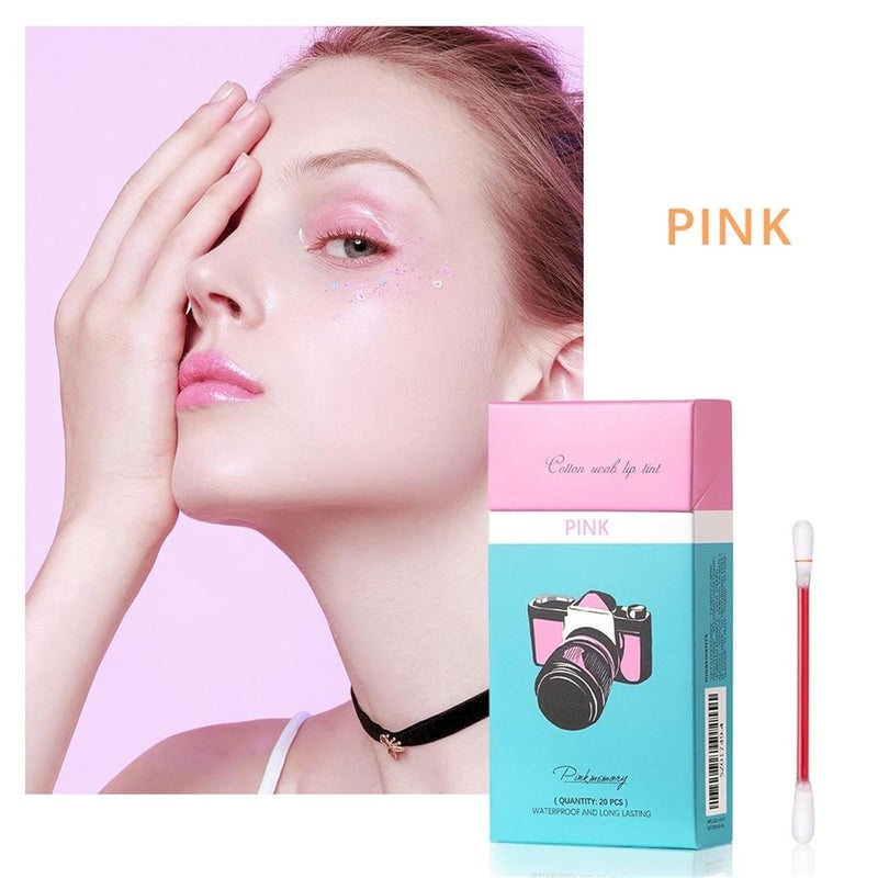Xiaojmake Tattoo Lipstick Cotton Swab 20PCS Long Lasting Matte Lip Tint Waterproof Non Stick Liquid Lip Gloss Set (Pink) - Image 2