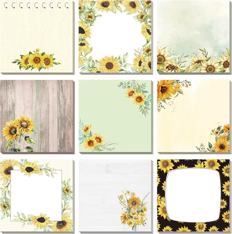 Saypacck 9 Pads Sunflower Sticky Notes Cartoon Self Stick Notepads 3x3 Inches Notes Adhesive Memo Pad Office Decor Gifts for Students School Teacher Office Meeting - Image 1