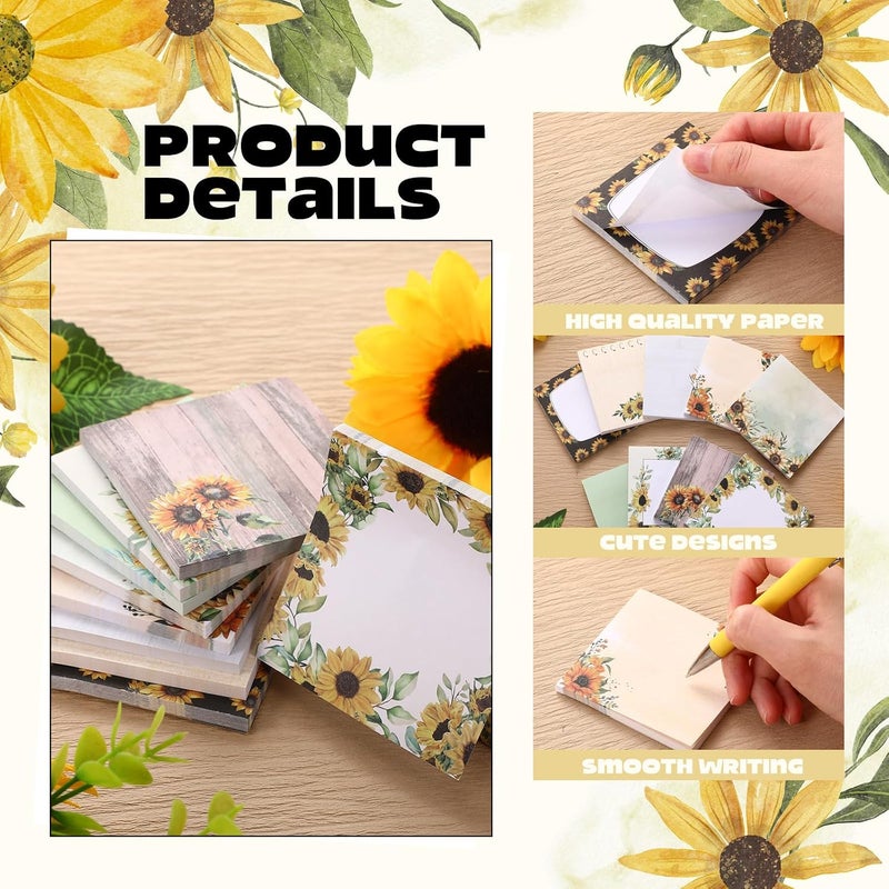 Saypacck 9 Pads Sunflower Sticky Notes Cartoon Self Stick Notepads 3x3 Inches Notes Adhesive Memo Pad Office Decor Gifts for Students School Teacher Office Meeting - Image 3
