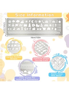 Chinco 4 Pieces Metal Journal Stencil Metal Planner Stencil Bookmark Ruler Back To School Supplies Stainless Steel Stencils Kit For Diy Engraving Painting Scrapbooking 7.1 X 2.3 Inch (Geometry Style)  - Image 2
