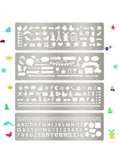 Chinco 4 Pieces Metal Journal Stencil Metal Planner Stencil Bookmark Ruler Back To School Supplies Stainless Steel Stencils Kit For Diy Engraving Painting Scrapbooking 7.1 X 2.3 Inch (Geometry Style)  - Image 1