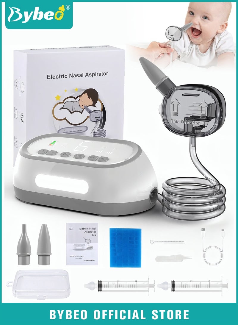 Bybeo Baby Nasal Aspirator+ 2PCS Nasal Wash Syringe Set,  Electric Nose Suction, Baby Nose Sucker with Night Light and Lullabies, Reusable Safe Nose Cleaner Set for Newborn, Toddler and Baby, 6 Adjustable Suction Levels - Image 1