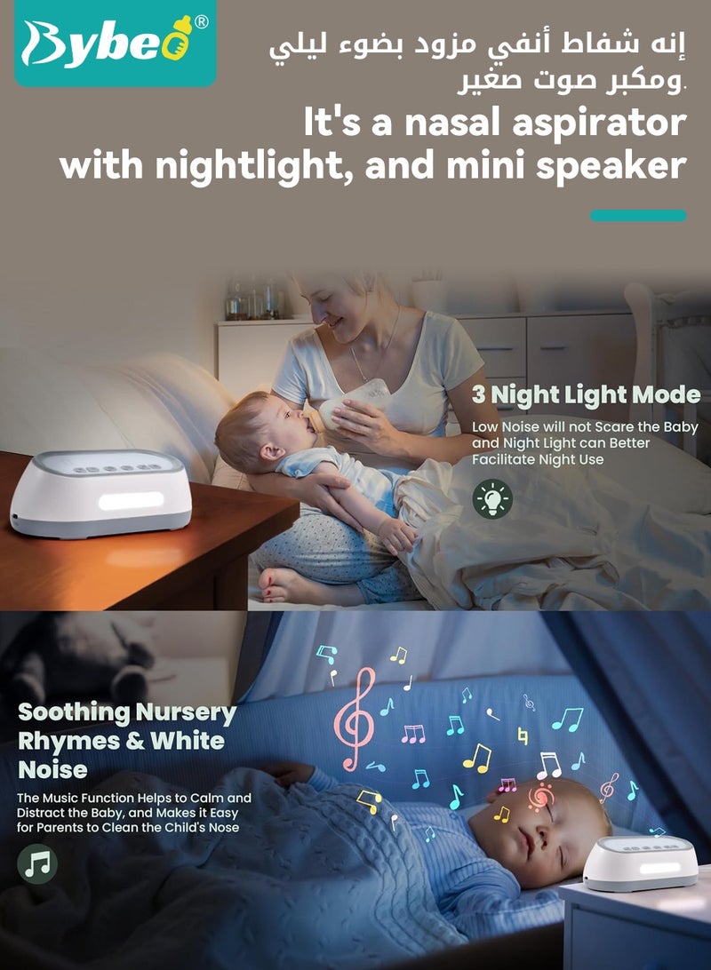Bybeo Baby Nasal Aspirator+ 2PCS Nasal Wash Syringe Set,  Electric Nose Suction, Baby Nose Sucker with Night Light and Lullabies, Reusable Safe Nose Cleaner Set for Newborn, Toddler and Baby, 6 Adjustable Suction Levels - Image 4