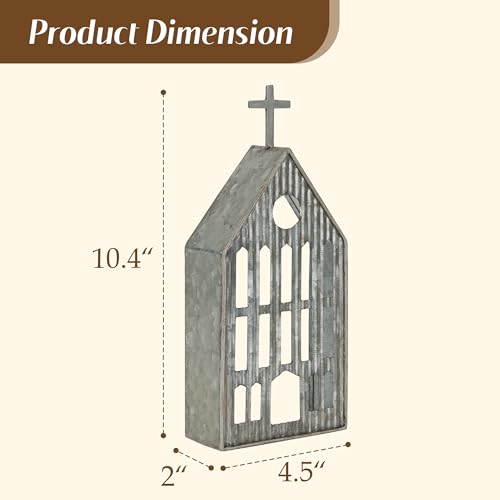 Synovana Church Shaped Tea Light Candle Holder Farmhouse Galvanized Metal Candle Holder Vintage Decorative Tealight Holder for Table Centerpiece Decoration - 4.53" x 1.97" x 10.43" - Image 2