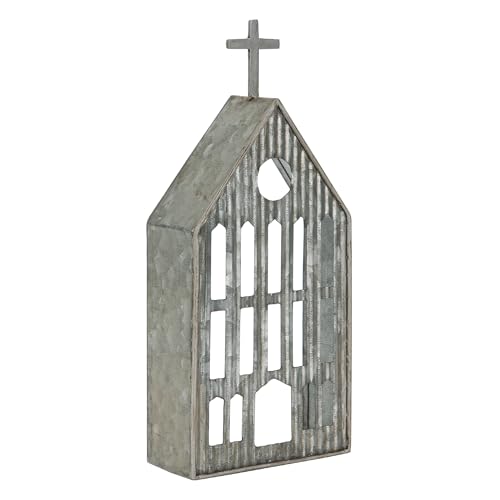 Synovana Church Shaped Tea Light Candle Holder Farmhouse Galvanized Metal Candle Holder Vintage Decorative Tealight Holder for Table Centerpiece Decoration - 4.53" x 1.97" x 10.43" - Image 1