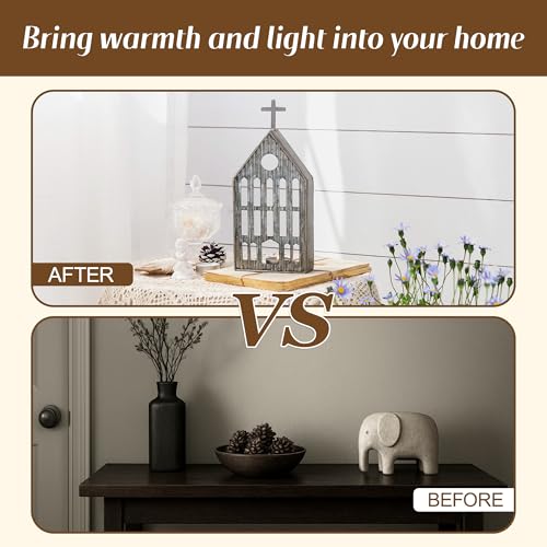 Synovana Church Shaped Tea Light Candle Holder Farmhouse Galvanized Metal Candle Holder Vintage Decorative Tealight Holder for Table Centerpiece Decoration - 4.53" x 1.97" x 10.43" - Image 3