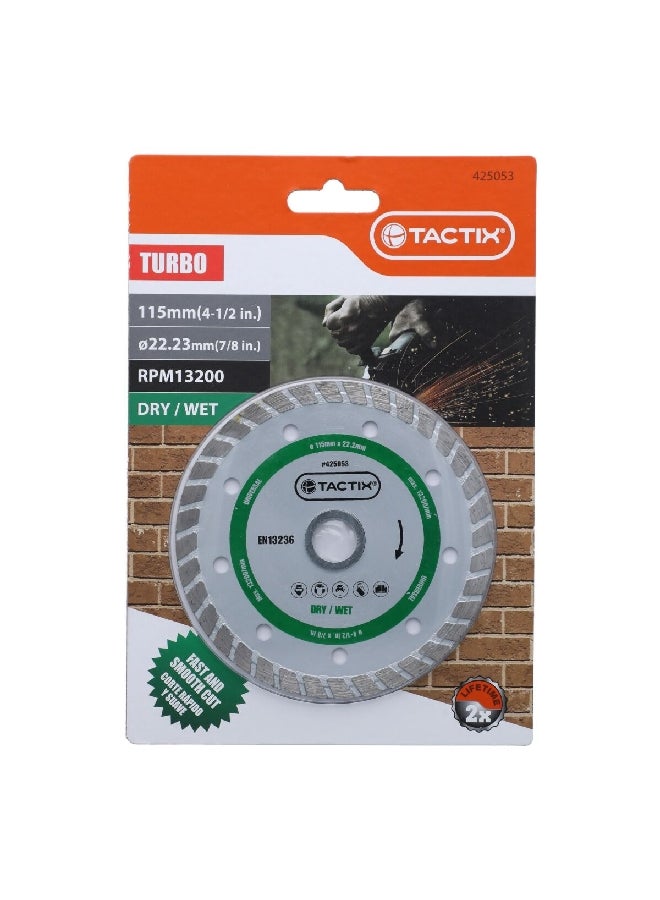 Tactix 13200RPM Break-Resistant Turbo Diamond Blade for Wet and Dry Surface White 115 mm 425053  - Image 1