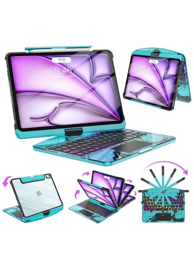 SIBEITU SIEBITU Clear Wireless Keyboard Case for iPad Air 13-inch (M3 2025/M2 2024) & iPad Pro 12.9-inch 6th 5th 4th 3rd Gen with Pencil Holder, Multi-Touch Trackpad & 7-Color Backlit, 360°Rotating, Blue - Image 1