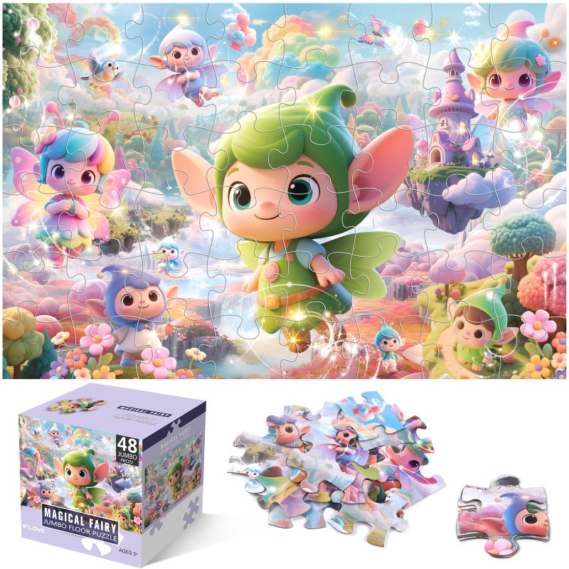 IFLOVE Jumbo Floor Puzzle for Kids48 Piece Fairy Large Jigsaw Puzzles for Toddler Ages 35Preschool Educational Toy Easter Gift for Boys Girls Ages 48 - Image 3