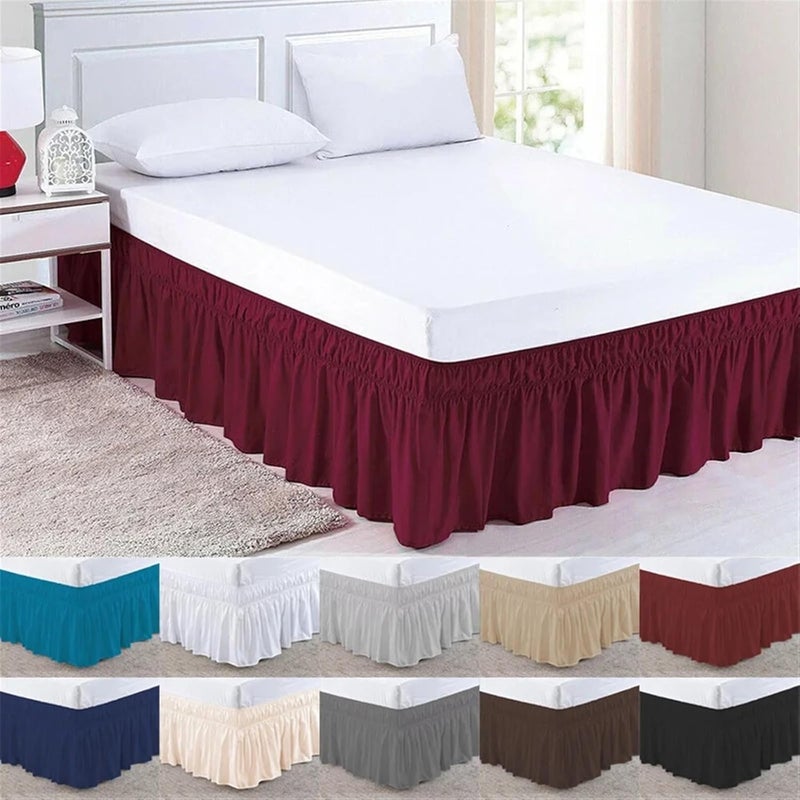 1PC Solid Color Elastic Bed Ruffles Skirt Wrap Around Style Easy Fit 15inch Drop Ruffle BedSkirt Corners Fade Resistant(Brown,King 203x198x40cm) - Image 2