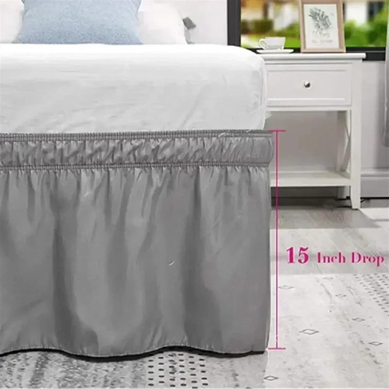 1PC Solid Color Elastic Bed Ruffles Skirt Wrap Around Style Easy Fit 15inch Drop Ruffle BedSkirt Corners Fade Resistant(Brown,King 203x198x40cm) - Image 4