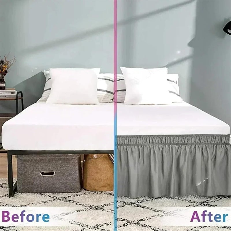 1PC Solid Color Elastic Bed Ruffles Skirt Wrap Around Style Easy Fit 15inch Drop Ruffle BedSkirt Corners Fade Resistant(Brown,King 203x198x40cm) - Image 5