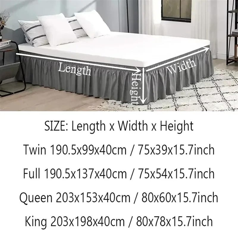 1PC Solid Color Elastic Bed Ruffles Skirt Wrap Around Style Easy Fit 15inch Drop Ruffle BedSkirt Corners Fade Resistant(Brown,King 203x198x40cm) - Image 3