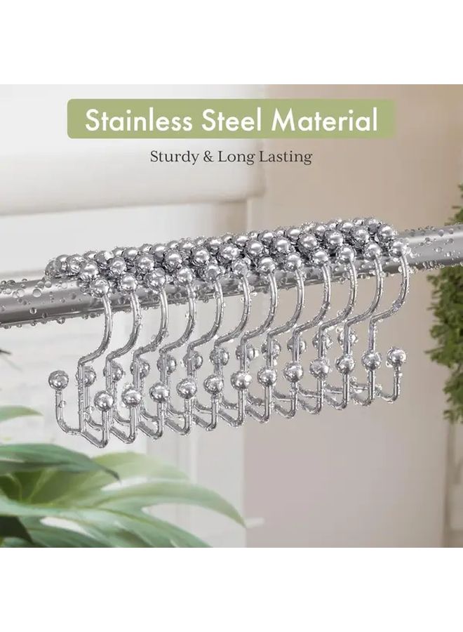 Polished Chrome Shower Curtain Hooks Set of 12 Stainless Steel Rust Resistant Rings - Image 2