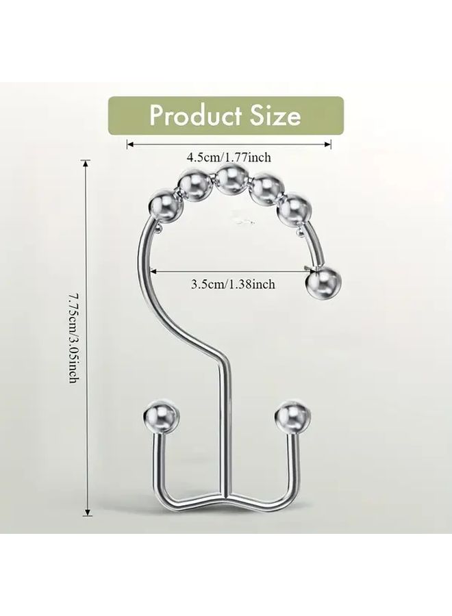 Polished Chrome Shower Curtain Hooks Set of 12 Stainless Steel Rust Resistant Rings - Image 3