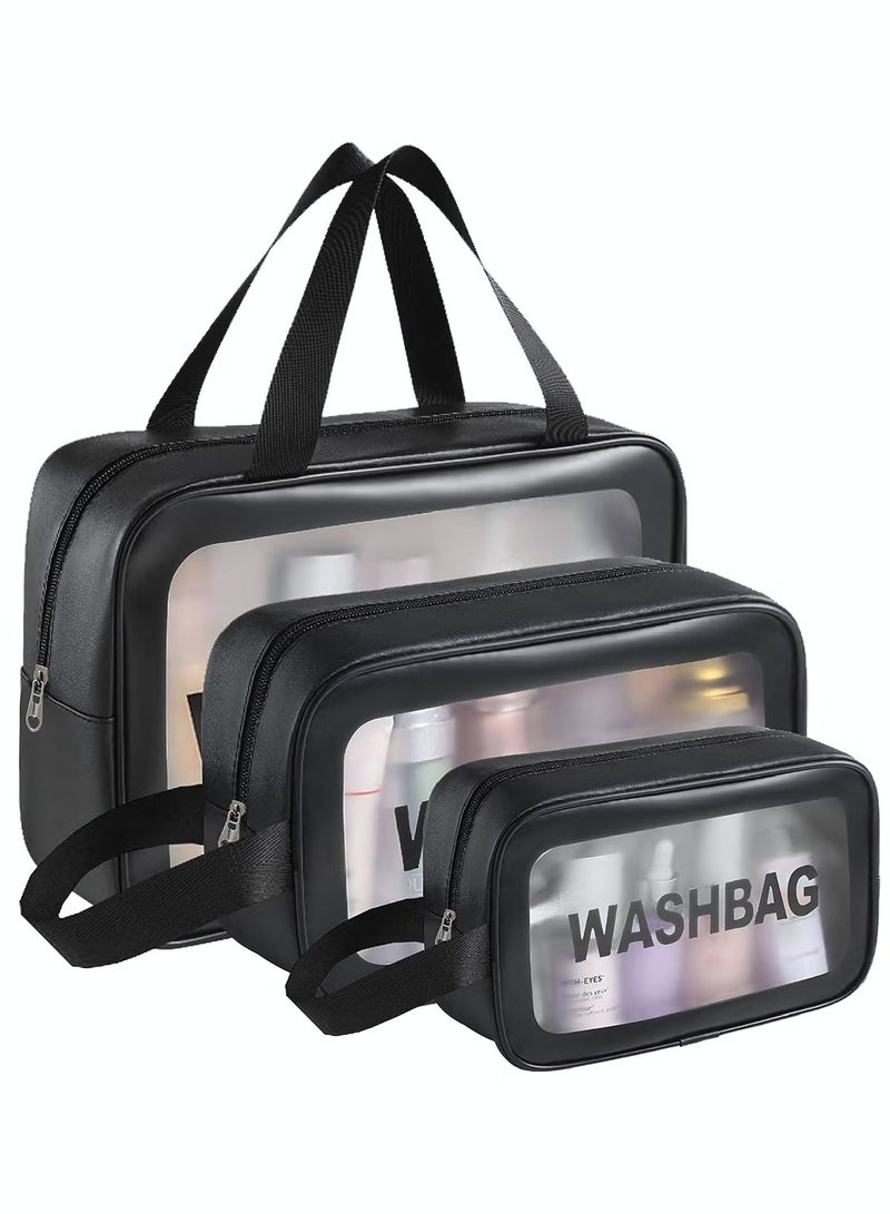 Cosmetic Bag,3 Pcs Toiletry Bag Makeup Bag Travel Bag Set for Toiletries, Portable Toiletry Bags for Traveling Women, Translucent Waterproof Make Up Bag for Travel and Bathroom (Black) - Image 1