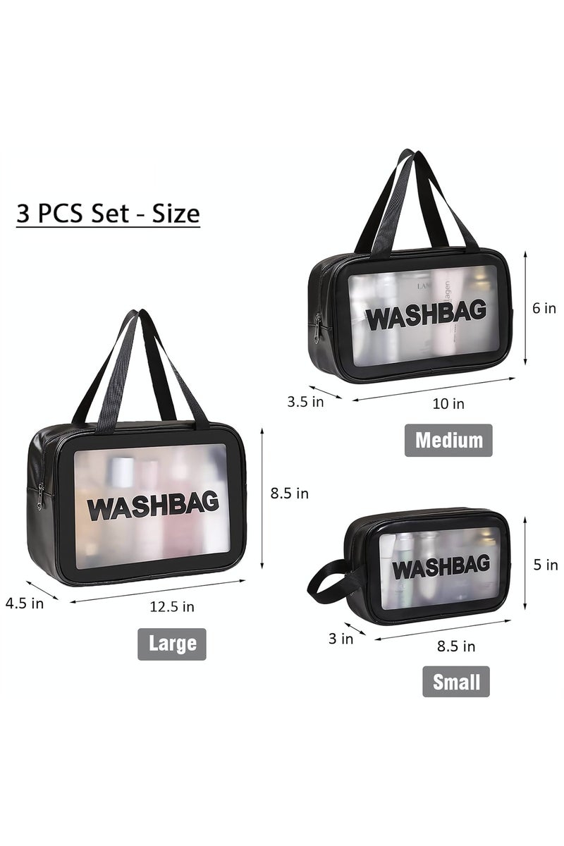 Cosmetic Bag,3 Pcs Toiletry Bag Makeup Bag Travel Bag Set for Toiletries, Portable Toiletry Bags for Traveling Women, Translucent Waterproof Make Up Bag for Travel and Bathroom (Black) - Image 2