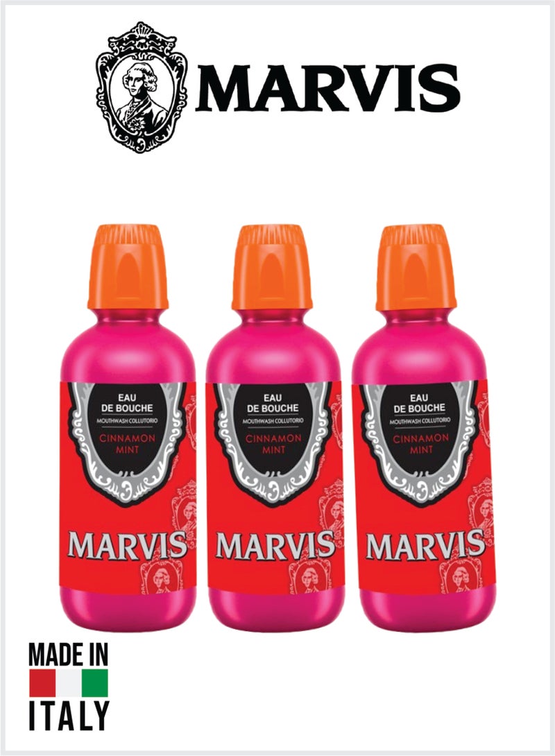 Marvis Cinnamon Mint Mouthwash Long-Lasting Freshness, Natural Cinnamon & Mint Blend 400ML Pack Of 3 - Image 1