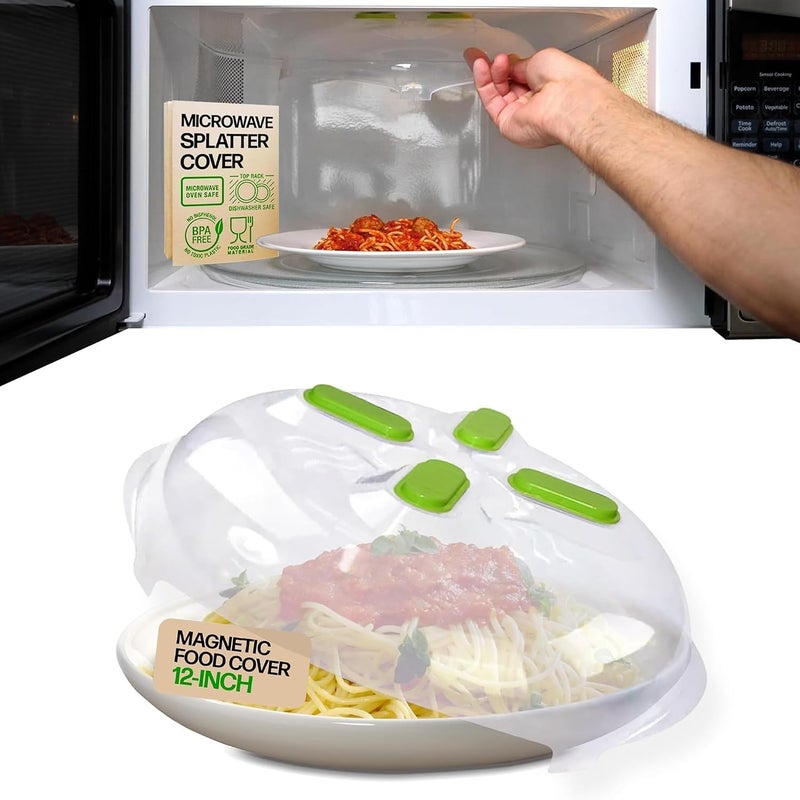 HOVER COVER Magnetic Microwave Cover for Food | Clear Microwave Splatter Cover | Microwave Plate Cover with Steam Vents | Food Grade Dish Cover | BPA-Free | Dishwasher Safe | Green - Image 1