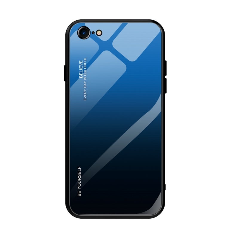 HuHa Protective Cover For iPhone SE 2022 / SE 2020 / 8 / 7 Gradient Color Glass Case(Blue) - Image 2