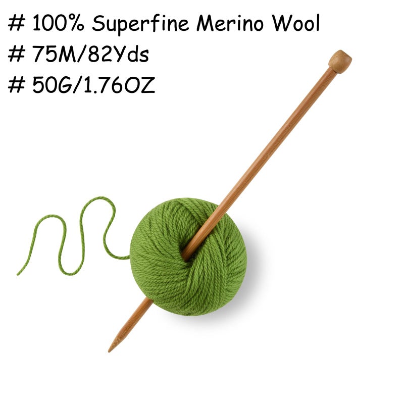 Gisimo 100% Merino Wool Yarn 3-Ply Luxurious and Soft Yarn for Hand Knitting & Crocheting(Grass Green,1Ball) - Image 3