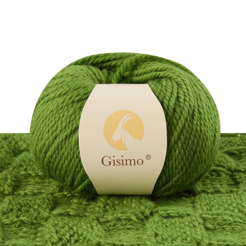 Gisimo 100% Merino Wool Yarn 3-Ply Luxurious and Soft Yarn for Hand Knitting & Crocheting(Grass Green,1Ball) - Image 1