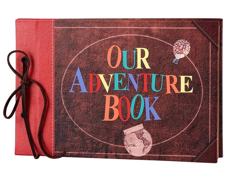 LINKEDWIN Our Adventure Book, Leather Cover with Convex Words, Up Themed Vintage Scrapbook Album, Wedding Guest Book, 11.6 x 7.5 inch, Retro Craft Cardstock, 60 Pages - Image 1