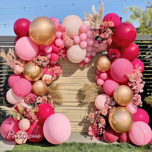 Partycus Hot Pink Balloon Arch Kit Double Stuffed Dark Light Pink Magenta Blush Gold Balloon Garland for Birthday Baby Shower Wedding Valentines Party Decoration - Image 1