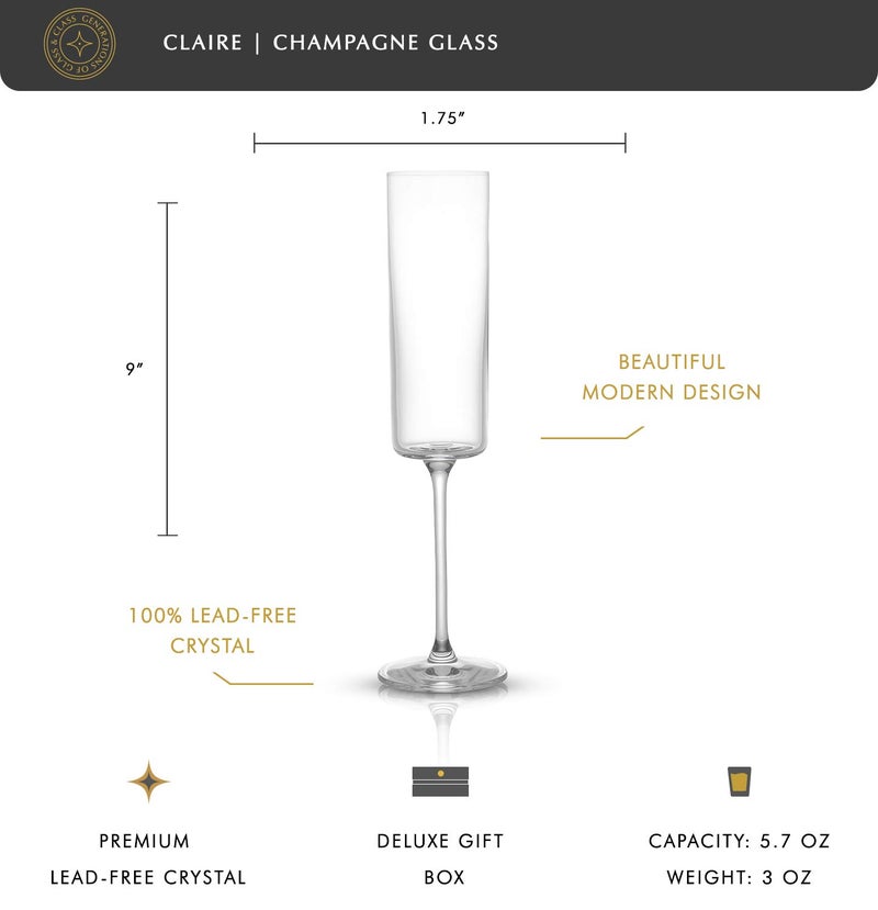 JoyJolt JoyJolt Champagne Flutes – Claire Collection Crystal Champagne Glasses Set of 2 – 5.7 Ounce Capacity – Exquisite Craftsmanship – Ideal for Home Bar, Special Occasions – Made in Europe  - Image 2