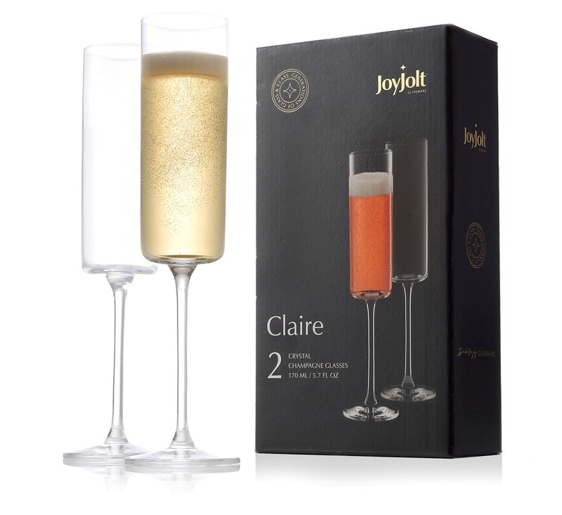 JoyJolt JoyJolt Champagne Flutes – Claire Collection Crystal Champagne Glasses Set of 2 – 5.7 Ounce Capacity – Exquisite Craftsmanship – Ideal for Home Bar, Special Occasions – Made in Europe  - Image 1