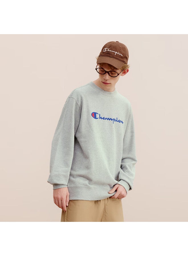 Champion Champion Men's Sweatshirt, Autumn New Arrival, American Trendy Brand, Large Handwritten Pure Cotton Crew Neck Top, Light Gray  - Image 1