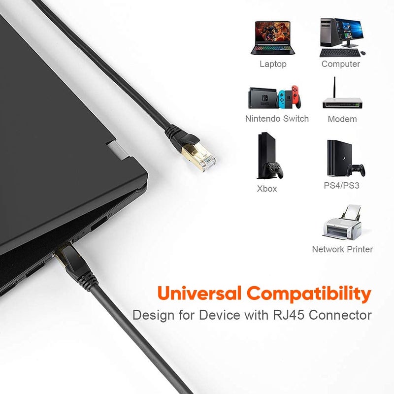 CableCreation كابل كابل كريشن Cat8 إيثرنت، كابل شبكة محمي ثقيل 40Gbps، 2000MHz SFTP إنترنت LAN RJ45 كابل ألعاب عالي السرعة لـ PS5 PS4، إكس بوكس، مودم، راوتر 10FT 3M-أسود - Image 5