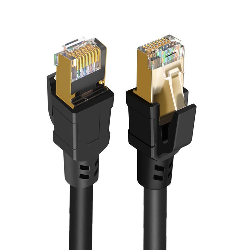 CableCreation كابل كابل كريشن Cat8 إيثرنت، كابل شبكة محمي ثقيل 40Gbps، 2000MHz SFTP إنترنت LAN RJ45 كابل ألعاب عالي السرعة لـ PS5 PS4، إكس بوكس، مودم، راوتر 10FT 3M-أسود - Image 1