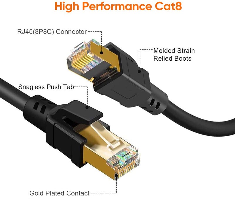 CableCreation كابل كابل كريشن Cat8 إيثرنت، كابل شبكة محمي ثقيل 40Gbps، 2000MHz SFTP إنترنت LAN RJ45 كابل ألعاب عالي السرعة لـ PS5 PS4، إكس بوكس، مودم، راوتر 10FT 3M-أسود - Image 3
