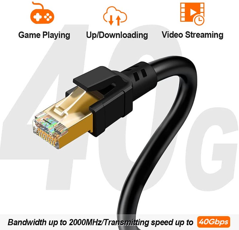 CableCreation كابل كابل كريشن Cat8 إيثرنت، كابل شبكة محمي ثقيل 40Gbps، 2000MHz SFTP إنترنت LAN RJ45 كابل ألعاب عالي السرعة لـ PS5 PS4، إكس بوكس، مودم، راوتر 10FT 3M-أسود - Image 2