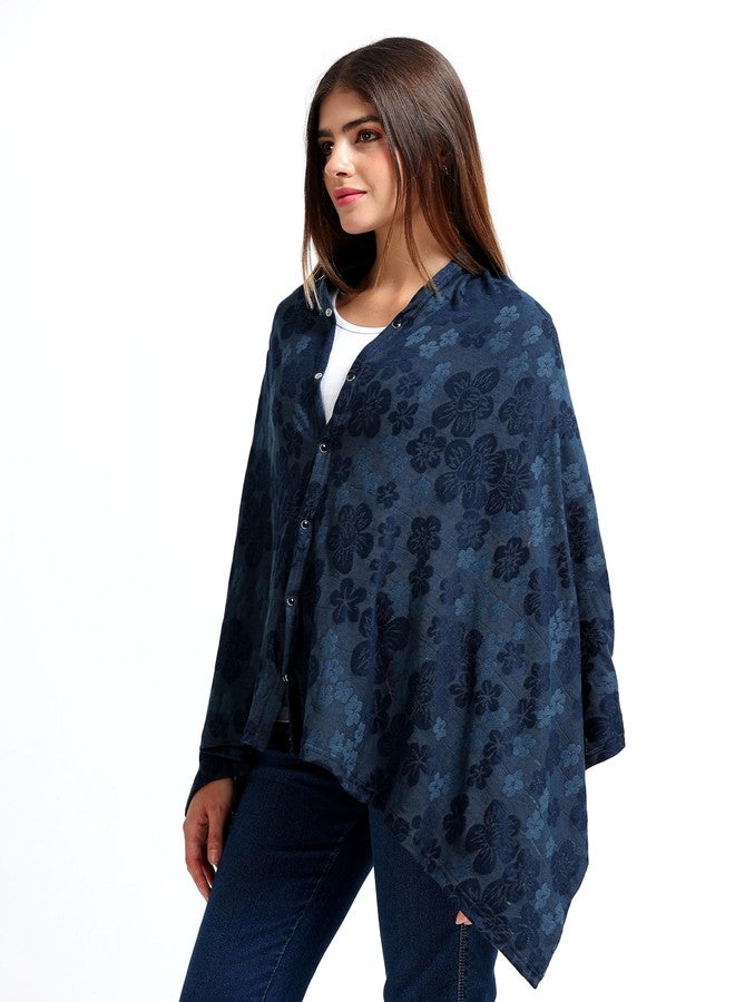 AGUILA Premium Soft And Warm Feeding shawl Feeding Cloak (NAVY) (Aqua Blue) - Image 4