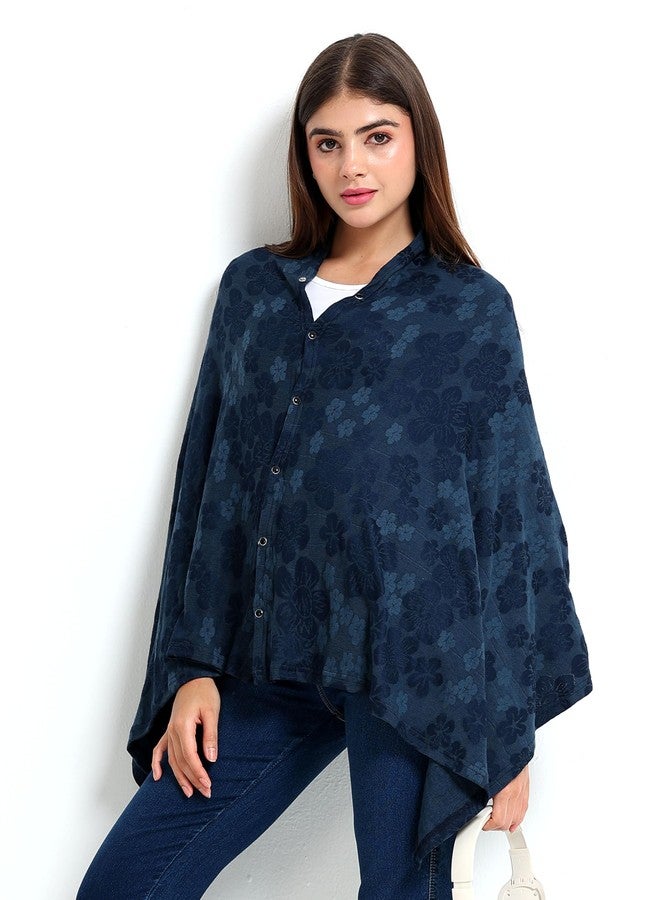 AGUILA Premium Soft And Warm Feeding shawl Feeding Cloak (NAVY) (Aqua Blue) - Image 3