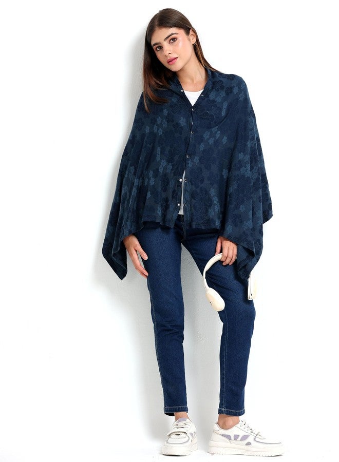 AGUILA Premium Soft And Warm Feeding shawl Feeding Cloak (NAVY) (Aqua Blue) - Image 2