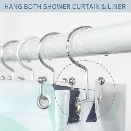 Goowin Shower Curtain Hooks, 12 Pcs Shower Curtain Rings, Durable Rust Proof Silver Shower Curtain Hooks, Shower Rings for Curtain, Double Glide Shower Hooks for Shower Curtain Rods, Chrome - Image 3
