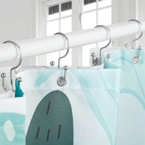 Goowin Shower Curtain Hooks, 12 Pcs Shower Curtain Rings, Durable Rust Proof Silver Shower Curtain Hooks, Shower Rings for Curtain, Double Glide Shower Hooks for Shower Curtain Rods, Chrome - Image 2