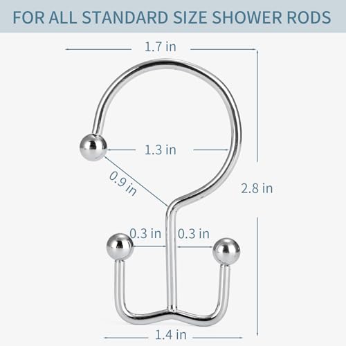 Goowin Shower Curtain Hooks, 12 Pcs Shower Curtain Rings, Durable Rust Proof Silver Shower Curtain Hooks, Shower Rings for Curtain, Double Glide Shower Hooks for Shower Curtain Rods, Chrome - Image 5