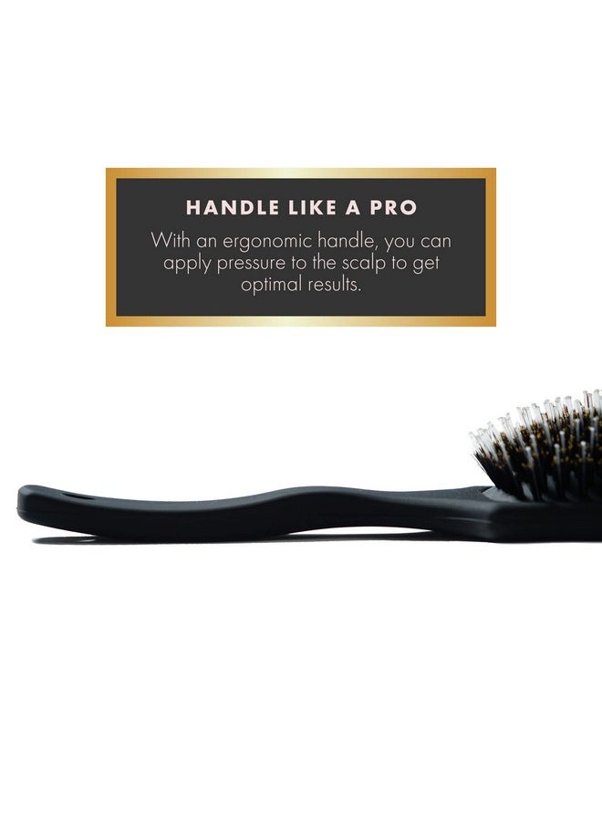 EVERLONG - Hair Boar Bristle Brush, Black, Adds Shine & Promotes Hair Growth, Scalp Massage & Detangling, Safe For All Hair Types Extensions & Wigs, Matte Black Coated Ergonomic Handle - Image 1