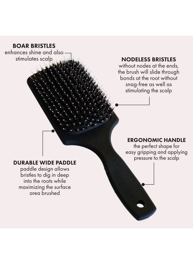 EVERLONG - Hair Boar Bristle Brush, Black, Adds Shine & Promotes Hair Growth, Scalp Massage & Detangling, Safe For All Hair Types Extensions & Wigs, Matte Black Coated Ergonomic Handle - Image 1