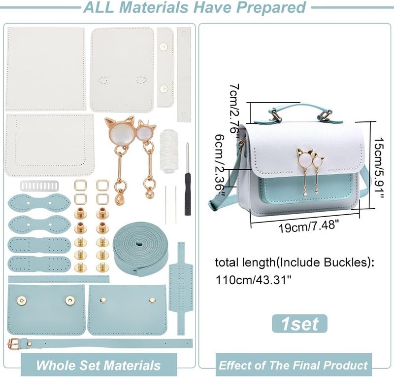 klarako DIY Leather Shoulder Bag Making Kit, Handmade PU Leather Sewing Craft Knitting Crochet Bag Making All Materials Crossbody Bag Making Tool Set for DIY Handicraft Gift, 7.48x2.36x5.91 Inch, Blue - Image 2