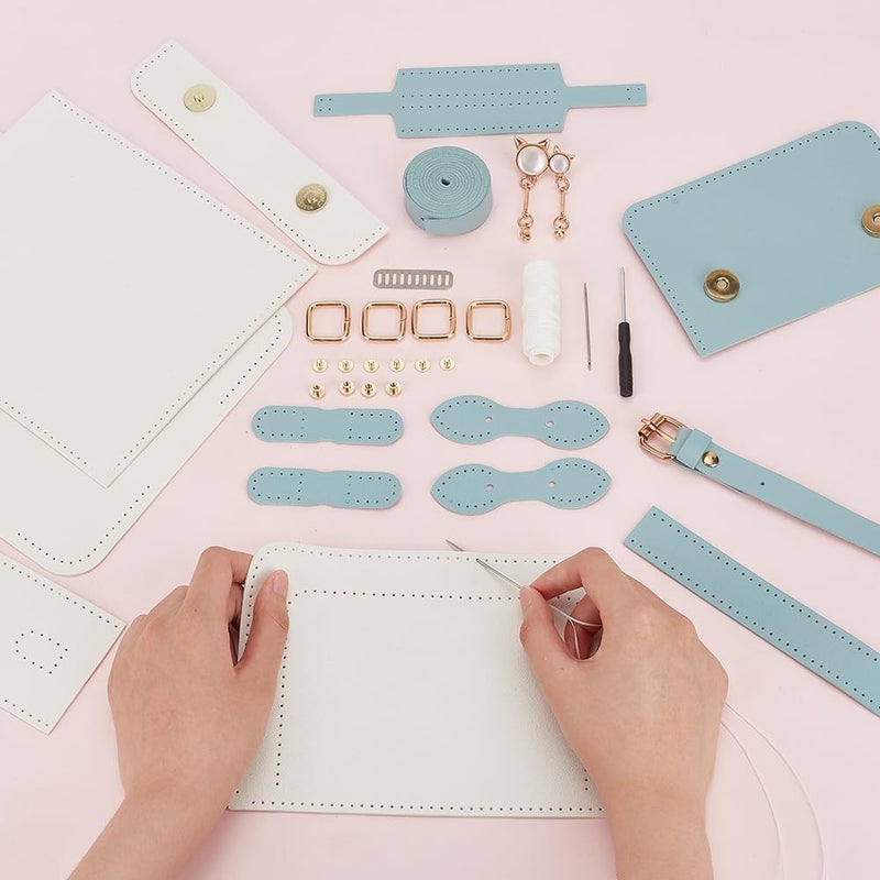 klarako DIY Leather Shoulder Bag Making Kit, Handmade PU Leather Sewing Craft Knitting Crochet Bag Making All Materials Crossbody Bag Making Tool Set for DIY Handicraft Gift, 7.48x2.36x5.91 Inch, Blue - Image 3