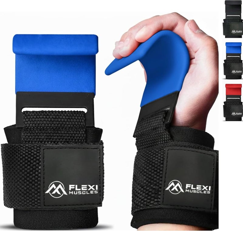 FLEXI MUSCLES Weight Lifting Hooks (Pair) - Heavy-Duty Wrist Straps with Non-Slip Grip - Ideal for Deadlifts, Pull-Ups, Shrugs, and Powerlifting - Padded Wrist Support for Men & Women - Image 1