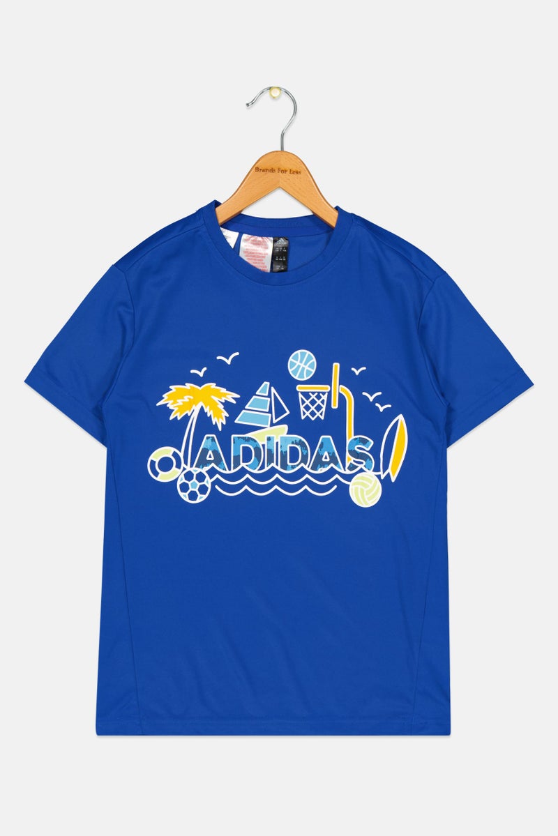 Adidas Kids Boy Graphic Print Short Sleeves Training Shirt, Blue - Image 1